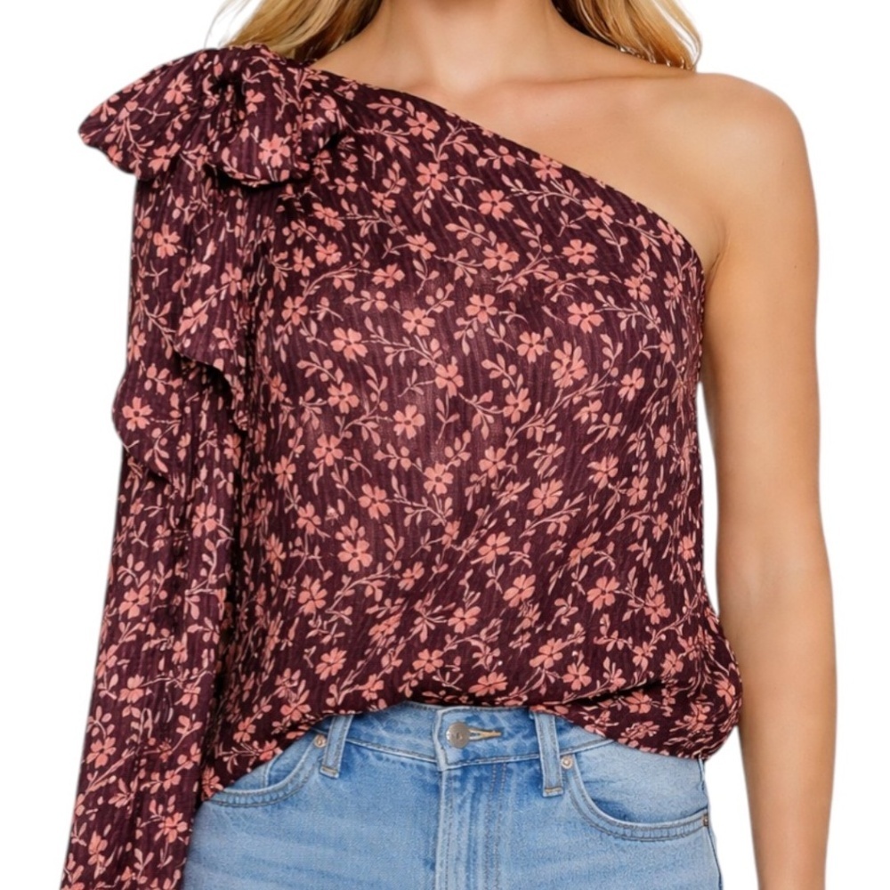 Ulla Johnson Enid Asymmetric One Shoulder Floral Silk Blend Statement Blouse 0
